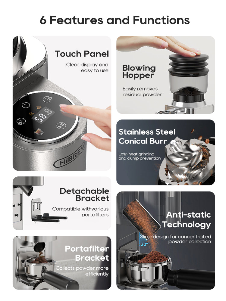 HiBREW Automatic Coffee Grinder with 48 Customizable Grind Settings G7
