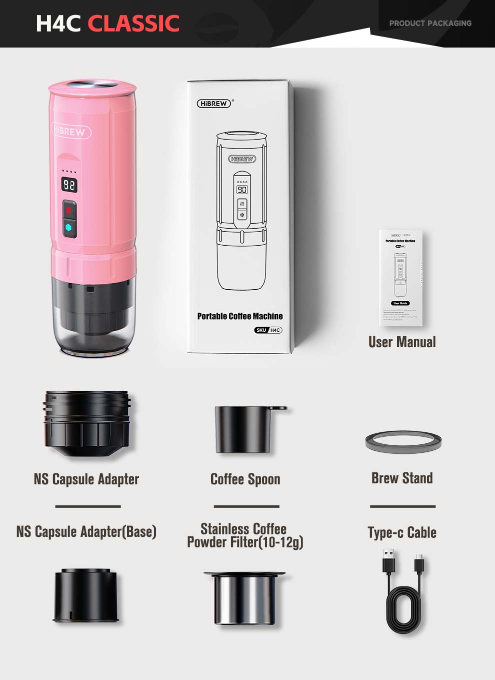 HiBREW H4C - ماكينة صنع الإسبريسو المحمولة مع بطارية قابلة للفصل
