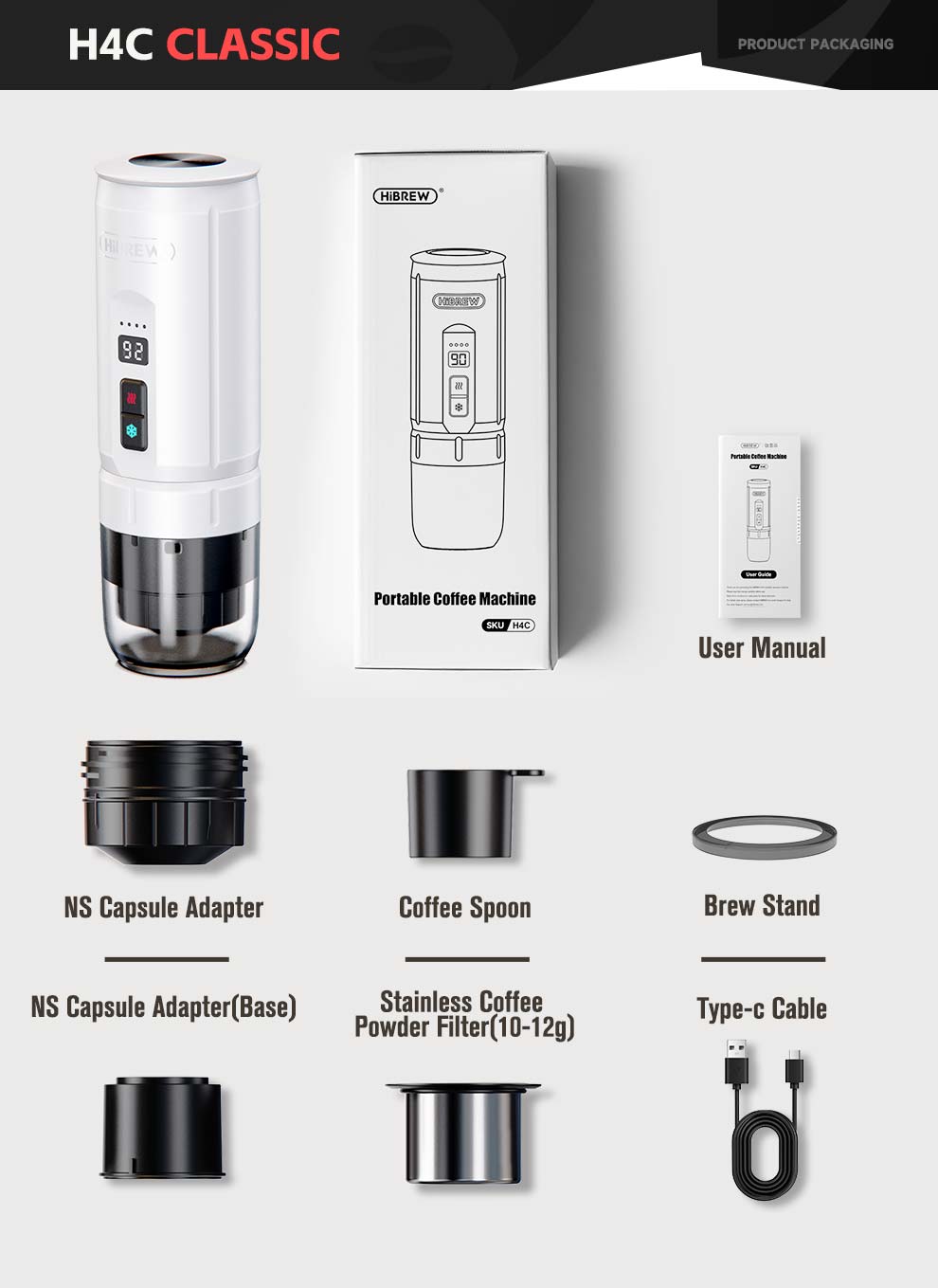 HiBREW H4C - ماكينة صنع الإسبريسو المحمولة مع بطارية قابلة للفصل