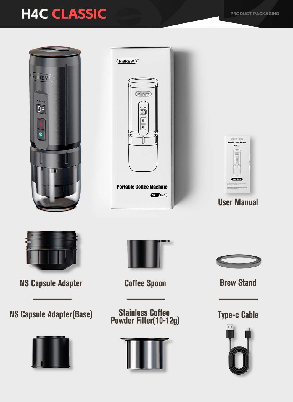 HiBREW H4C - ماكينة صنع الإسبريسو المحمولة مع بطارية قابلة للفصل