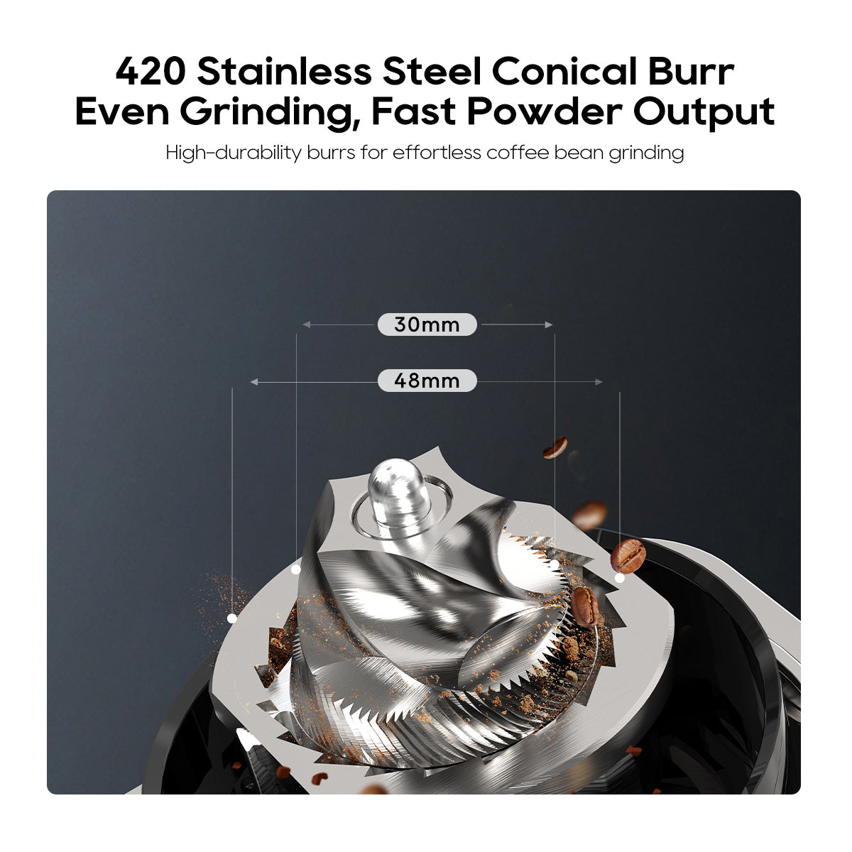 420 stainless steel conical burr for low-heat