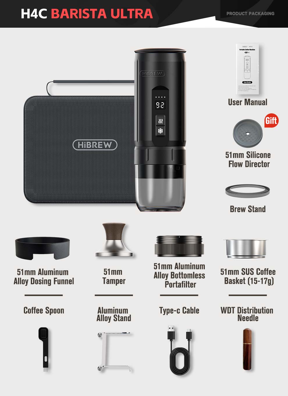 HiBREW H4C - ماكينة صنع الإسبريسو المحمولة مع بطارية قابلة للفصل