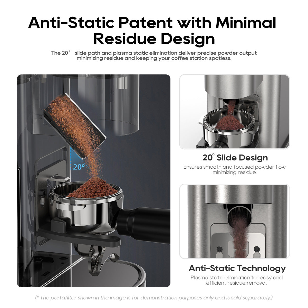 HiBREW G7’s anti-static 20° slide path minimizes coffee residue for easy cleanup.