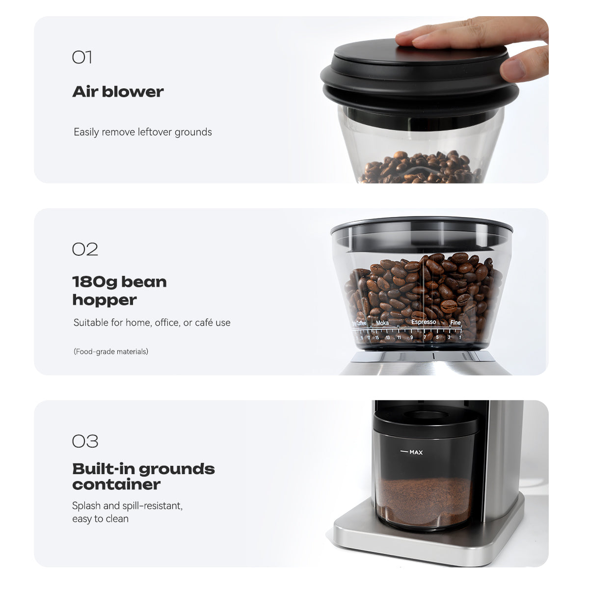 HiBREW G3 Plus: 31 مستوى للطحن الدقيق، تقنية بلازما مضادة للكهرباء الساكنة، مطحنة قهوة بشاشة لمس ذكية – مثالية للإسبريسو، الصب اليدوي والمزيد