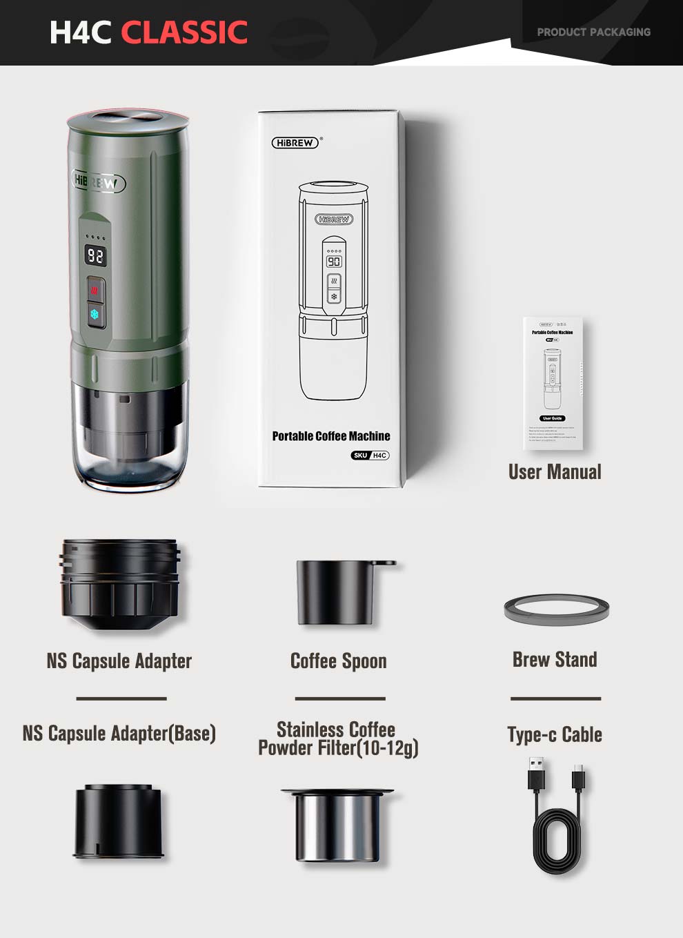HiBREW H4C - ماكينة صنع الإسبريسو المحمولة مع بطارية قابلة للفصل 