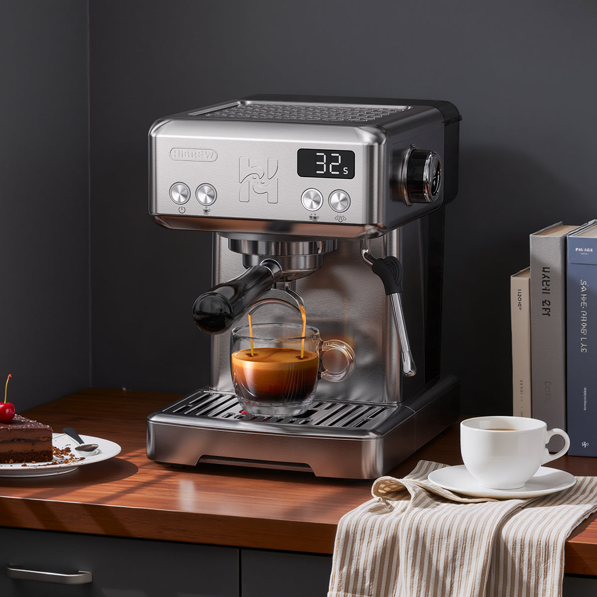 HiBREW H10 Semi-Automatic Espresso Machine | 15Bar Pump | 1.8L Tank | Adjustable Temperature Control
