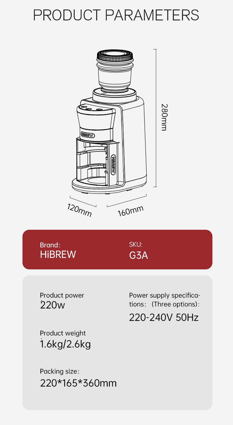 HiBREW Automatic Burr Mill Electric Coffee Grinder with 31 Gears  Visual Bean Storage G3A